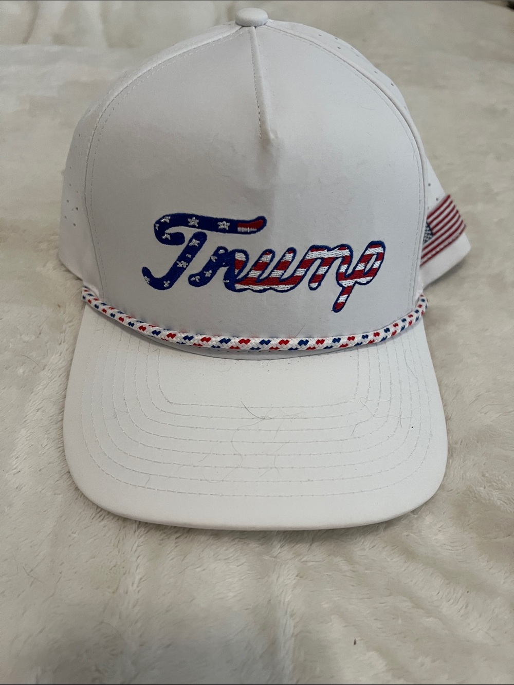 White Patriotic Embroidered TRUMP Trucker Hat